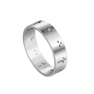 Stainless Steel Silver Tone Cross Band Ring